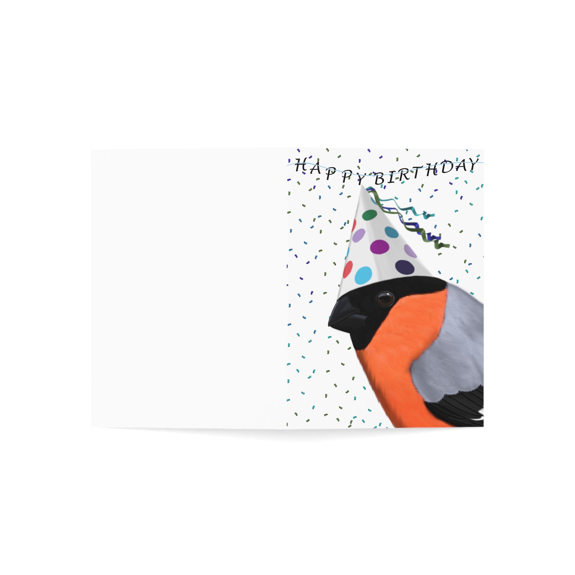 Bullfinch with Party Hat Birthday Card – Premium Matte Bird Greeting – Cards