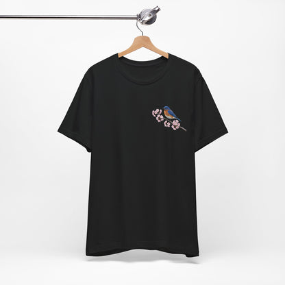 Bluebird Cherry Blossom T-Shirt | Floral Spring Tee for Bird Lovers