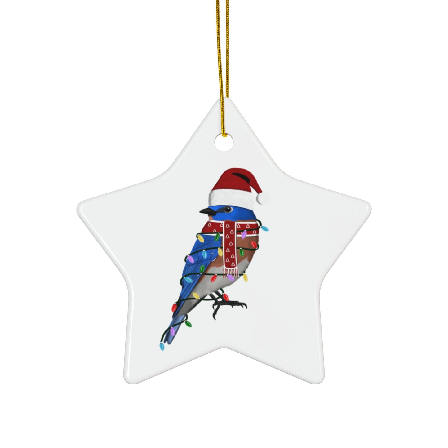 Bluebird as Santa Ceramic Bird Christmas Ornament | Durable Double-Sided Bird Lover Decor