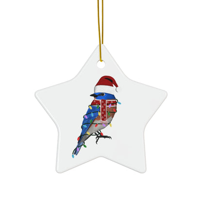 Bluebird as Santa Ceramic Bird Christmas Ornament | Durable Double-Sided Bird Lover Decor