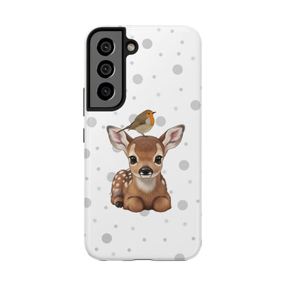 Cute Fawn with European Robin Animal iPhone Case - Dual-Layer PC/TPU Protective Cover for iPhone