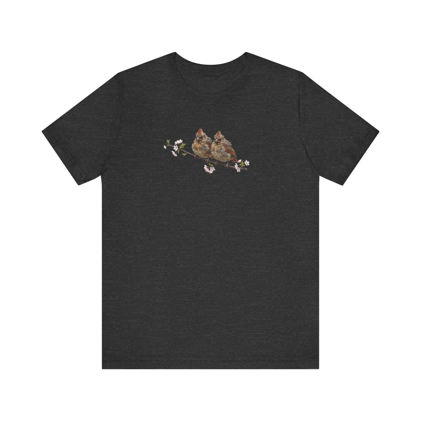 Cardinal Fledgling T-Shirt | Spring Blossoms Unisex Graphic Tee for Bird Watchers