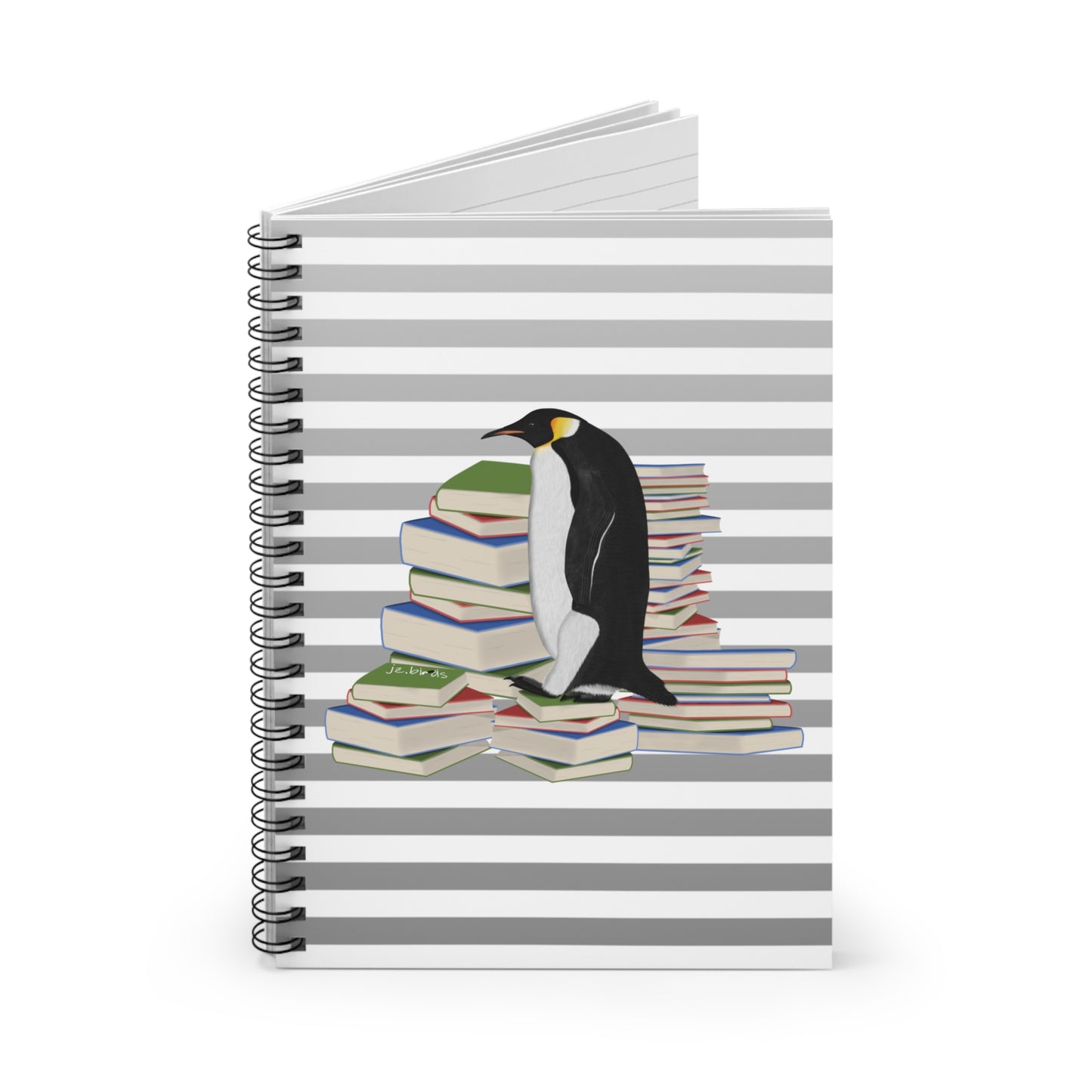 Penguin Bird with Books Birdlover Bookworm Spiral Notebook Ruled Line 6" x 8"