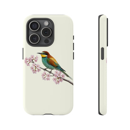 Bienenfresser Handyhülle in Cremeweiß | Florales Kirschblüten Vogel-Motiv für iPhone & Google Pixel