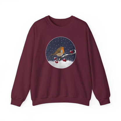 Robin on a Winter Branch Christmas Bird Sweatshirt