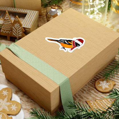 Baltimore Oriole with Santa Claus Hat and Scarf Christmas Bird Sticker