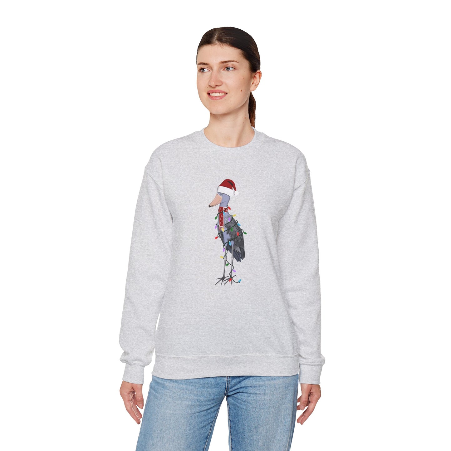 Shoebill with Fairy Lights Santa Claus Christmas Bird Sweatshirt