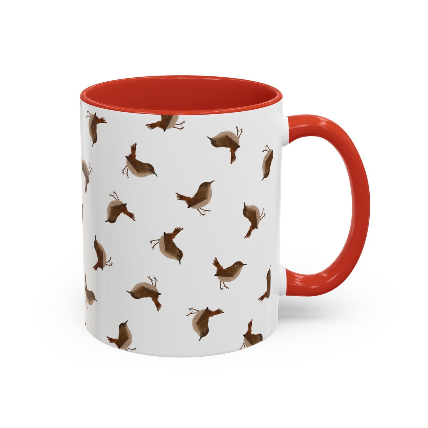 Zaunkönig Tasse mit Streumuster | Vogelmotiv Kaffeebecher für Vogelbeobachter & Naturfreunde – Accent Coffee Mug rot