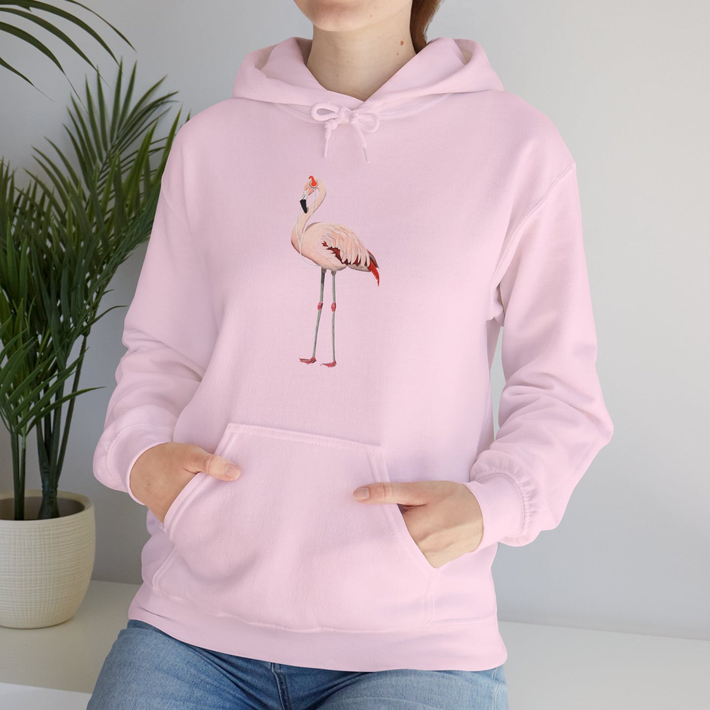 Flamingo with Music Headphones Bird Birdwatching Birdlover Hoodie