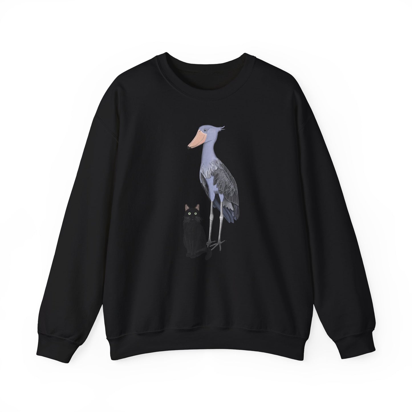 Black Cat with Shoebill Bird Cat Lover Sweatshirt