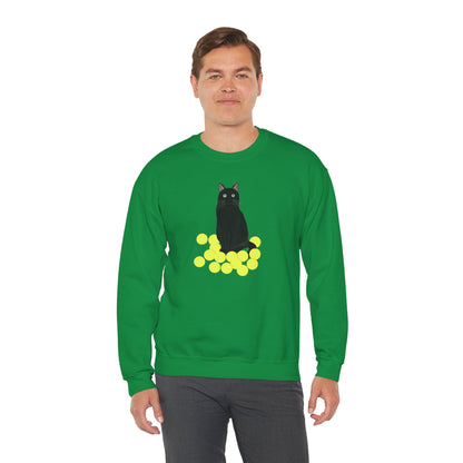 Black Cat with Tennis Balls Cat Lover Sweatshirt