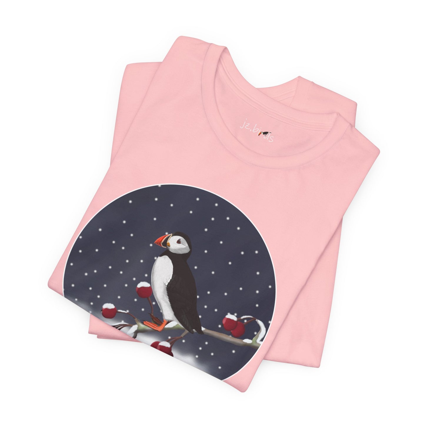 Puffin on a Winter Branch Birdwatcher Christmas Bird T-Shirt