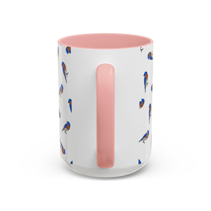 Bluebird All-Over Pattern Accent Mug | Colorful Bird Lover Gift for Birdwatchers