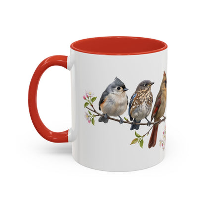 Blue Jay Cardinal Bluebird Little Owl Fledglings Two-Tone Mug | Spring Bird Lover Gift