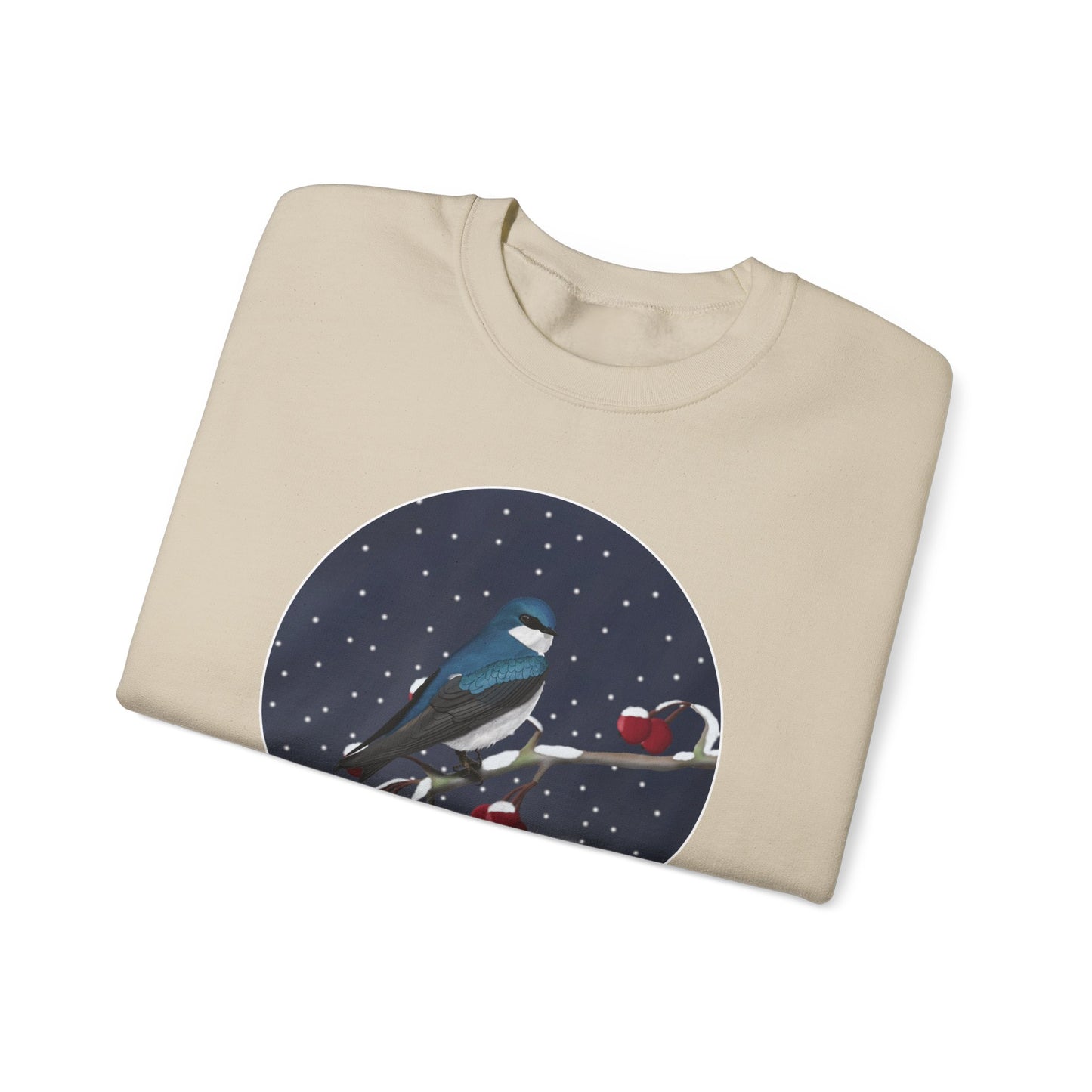 Tree Swallow on a Winter Branch Birdwatcher Christmas Bird Sweatshirt