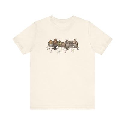 Rotkehlchen Amsel Blaumeise Jungvogel Premium T-Shirt | Frühlingsblüten Vogelmotiv für Vogelbeobachter