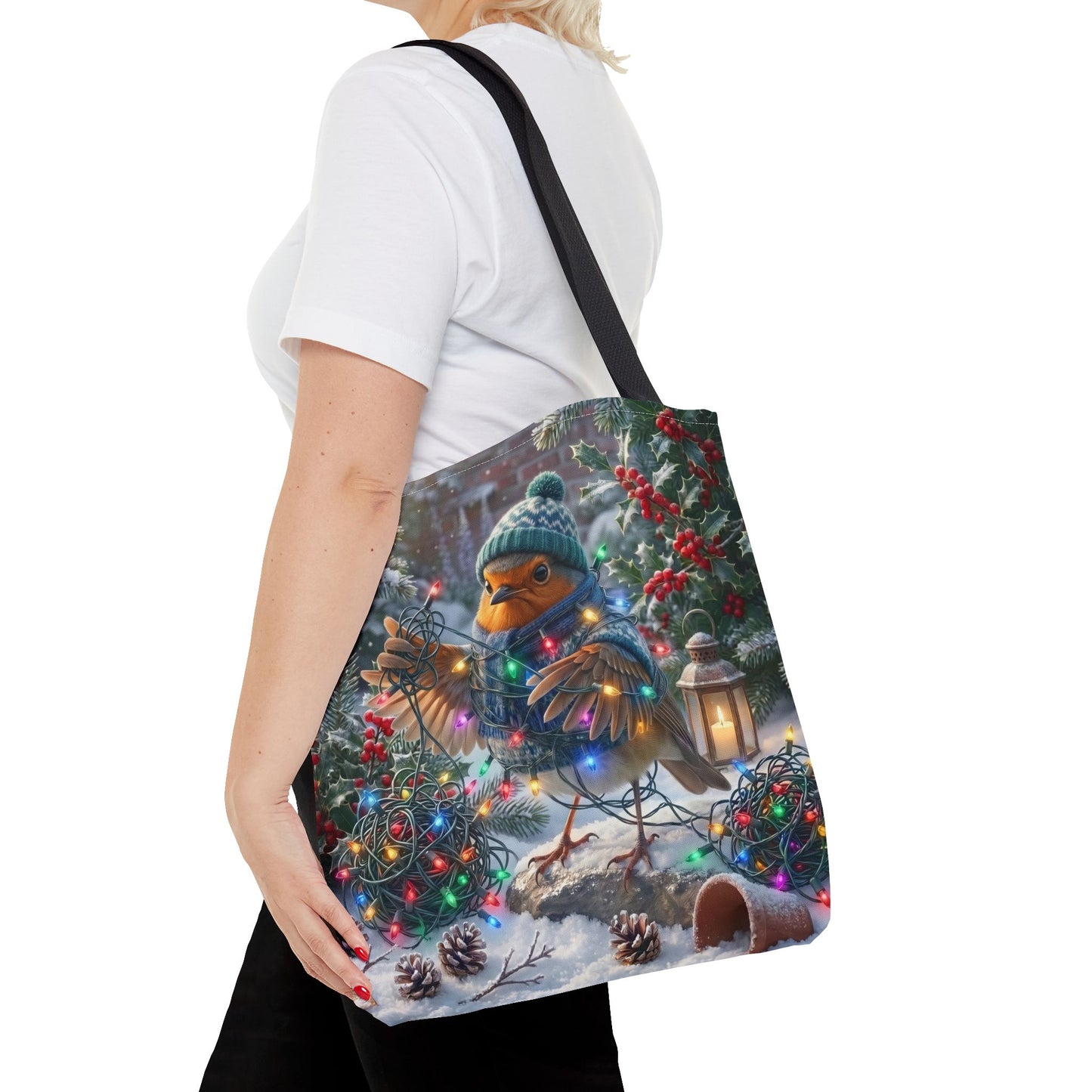 Premium Tragetasche Rosi Rotkehlchen und die Lichterkette (40 x 40 cm)