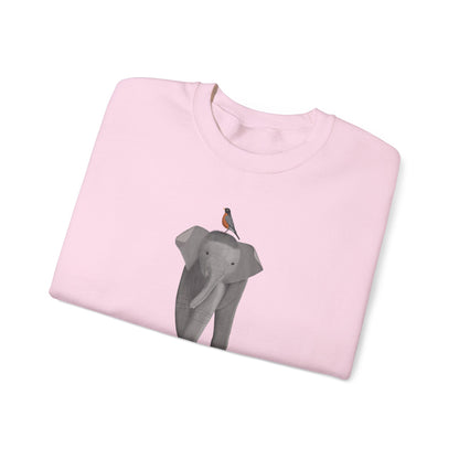 Elephant with American Robin Bird Birding & Birdwatching Sweatshirt