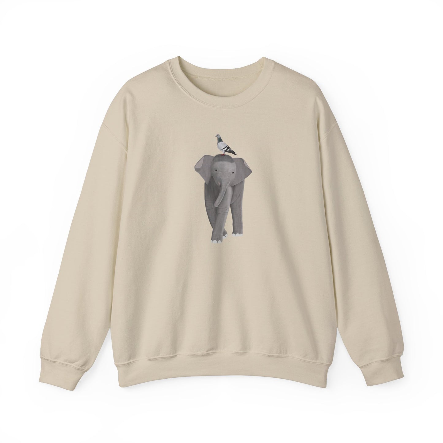 Elephant with Pigeon Bird Birding & Birdwatching Sweatshirt