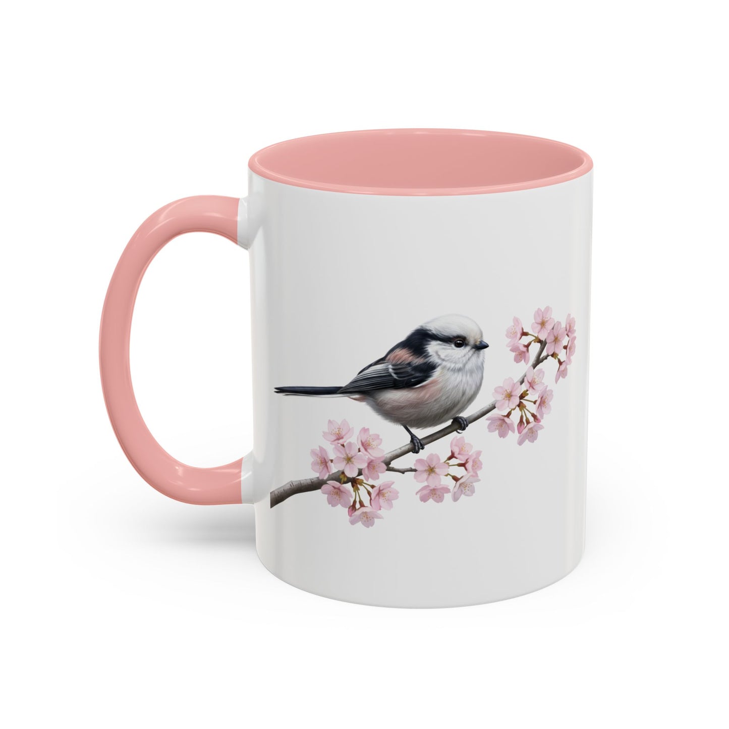 Long Tailed Titmouse Cherry Blossom Mug | Pink Ceramic Coffee Cup for Bird Lovers – 11oz and 15oz style