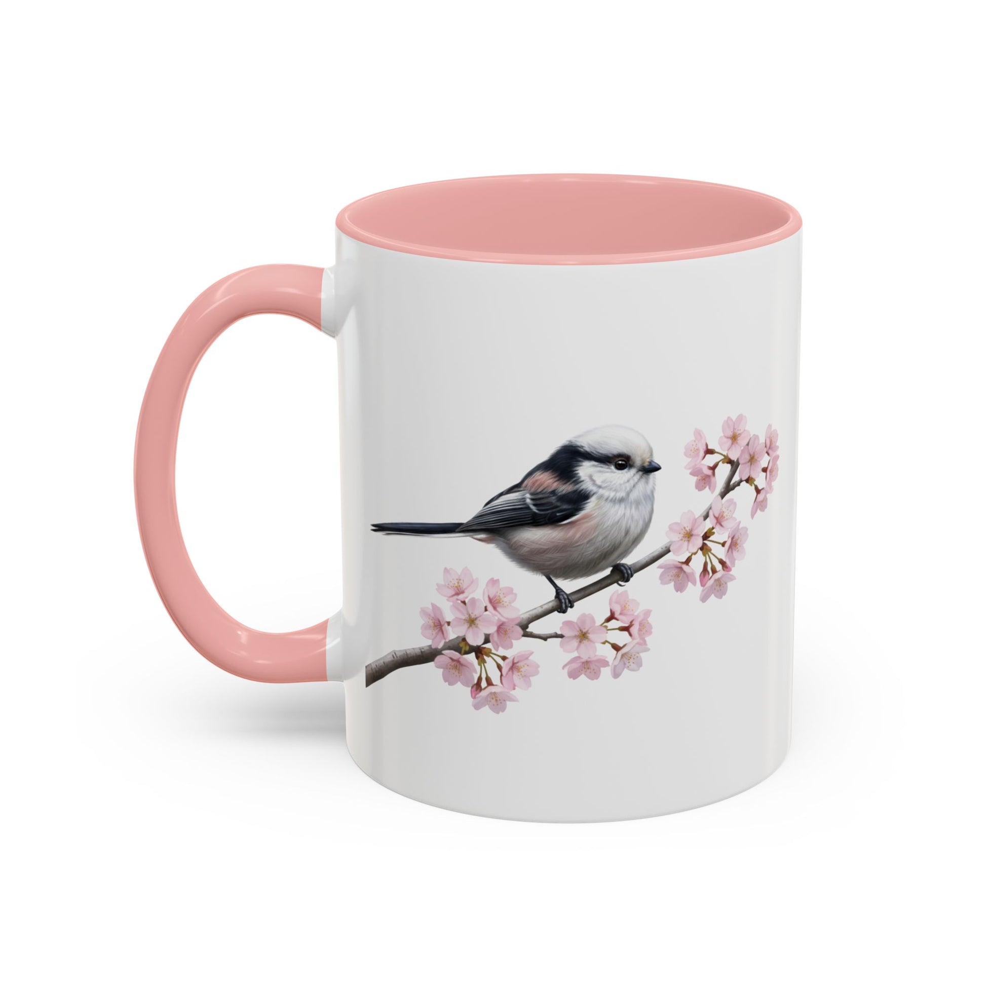 Long Tailed Titmouse Cherry Blossom Mug | Pink Ceramic Coffee Cup for Bird Lovers – 11oz and 15oz style