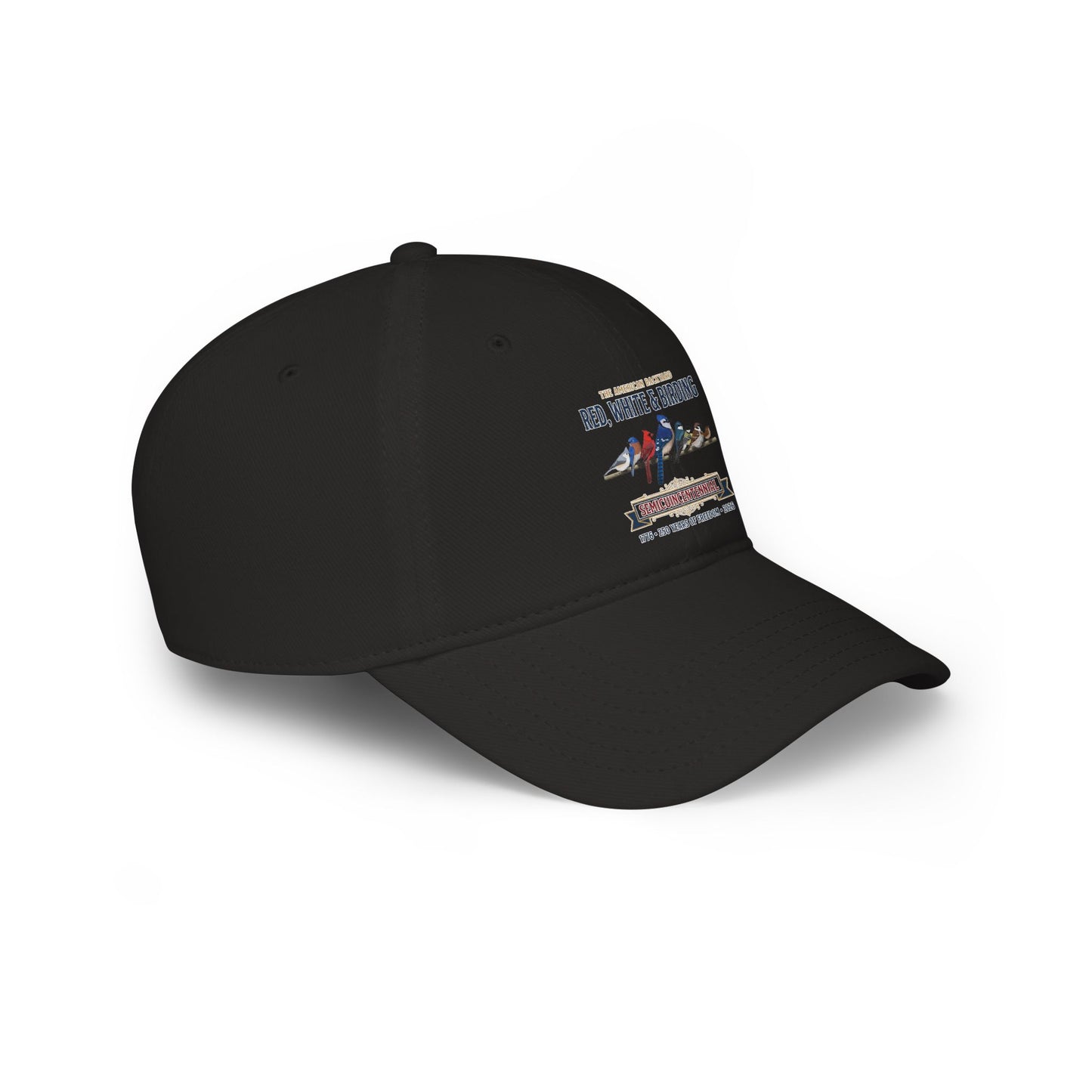 Red, White & Birding Branch Baseball Cap | Cardinal Blue Jay Bluebird 250th Anniversary Edition | jz.birds