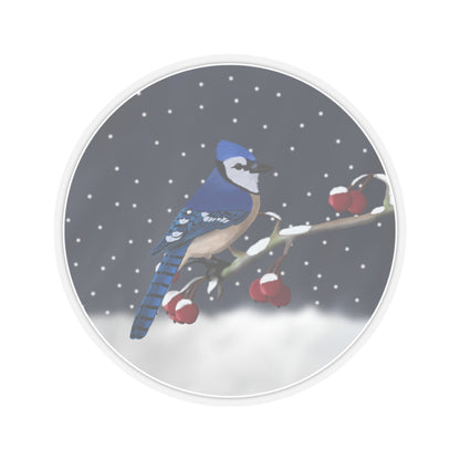 Blue Jay on a Winter Branch Christmas Bird Sticker