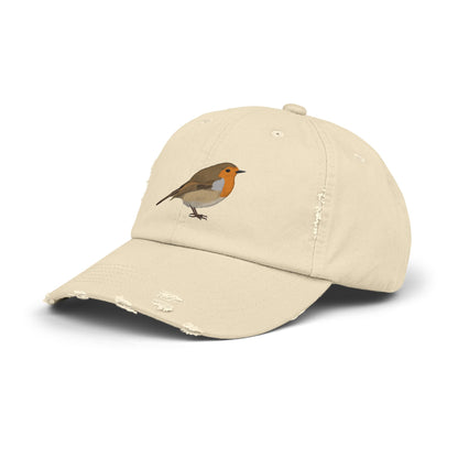 European Robin Bird Art Distressed Cap