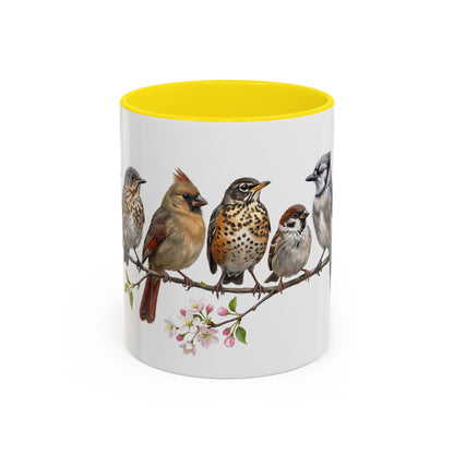 Blue Jay Cardinal Bluebird Little Owl Fledglings Two-Tone Mug | Spring Bird Lover Gift