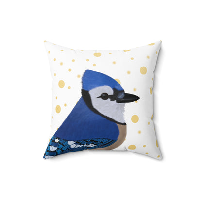 Blue Jay Golden Dots Birdlover Bird Throw Pillow 16"x16" White