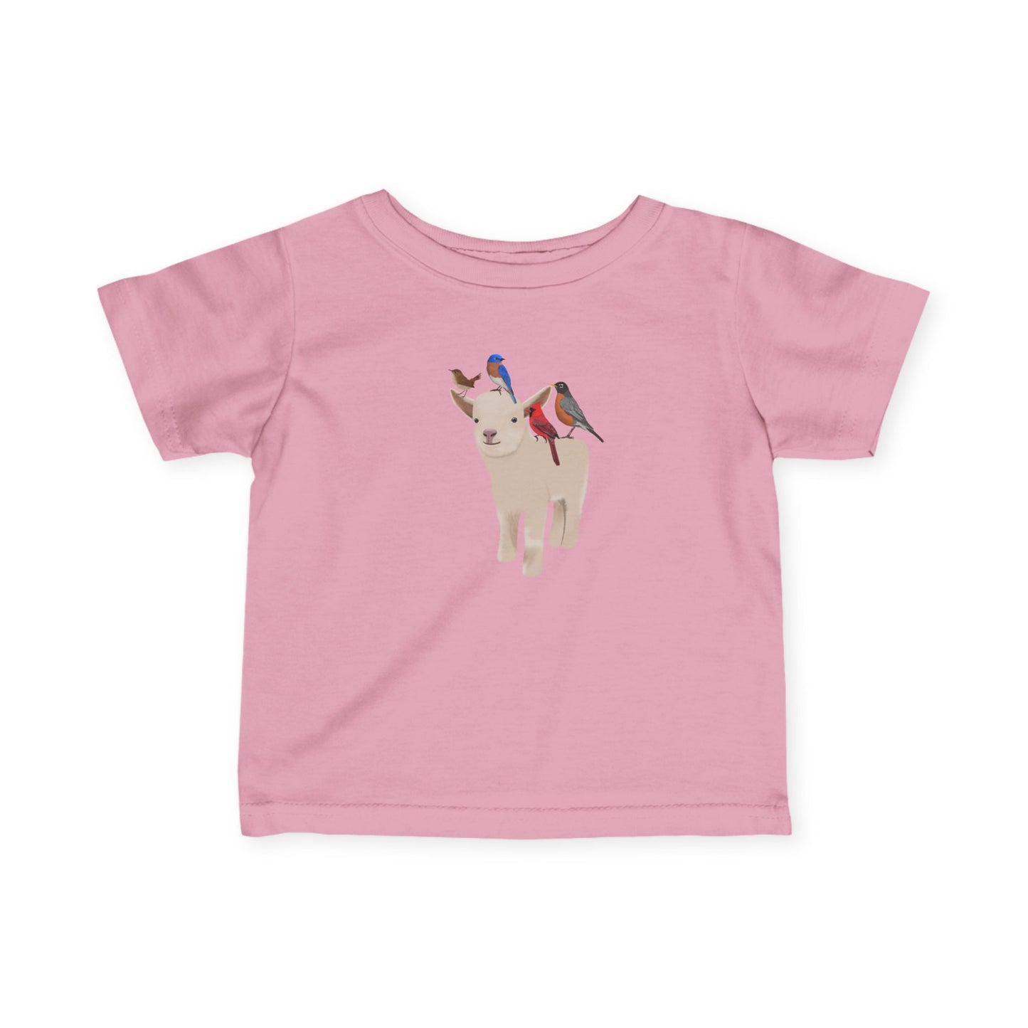 Cute Little Lamb with Bluebird Cardinal Robin Wren Bird Baby & Toddler T-Shirt