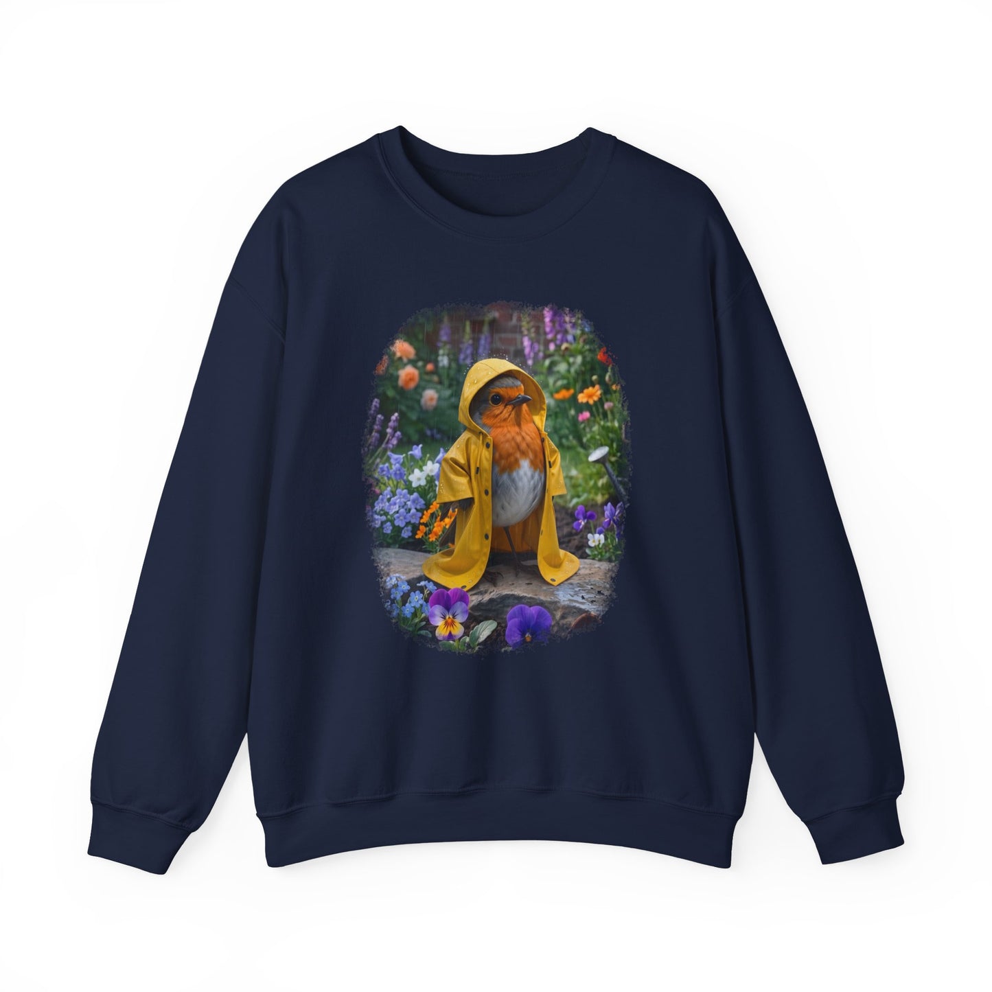 Robin Rosi Yellow Raincoat Garden Premium Sweatshirt for Bird Lovers