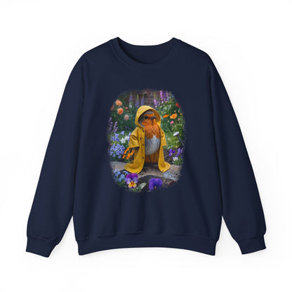 Robin Rosi Yellow Raincoat Garden Premium Sweatshirt for Bird Lovers