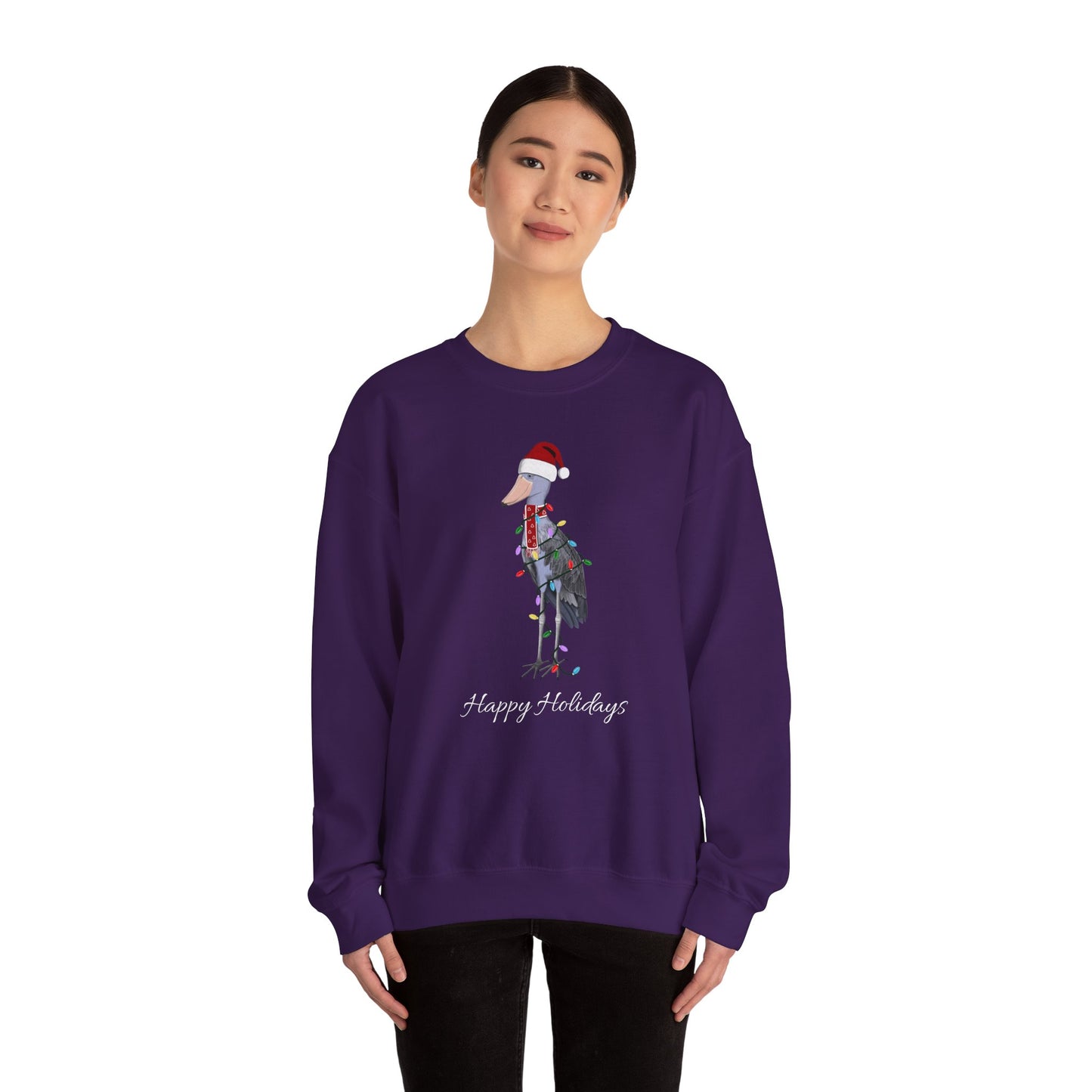 Shoebill with Fairy Lights as Santa Happy Holidays Birdwatcher Christmas Bird Sweatshirt