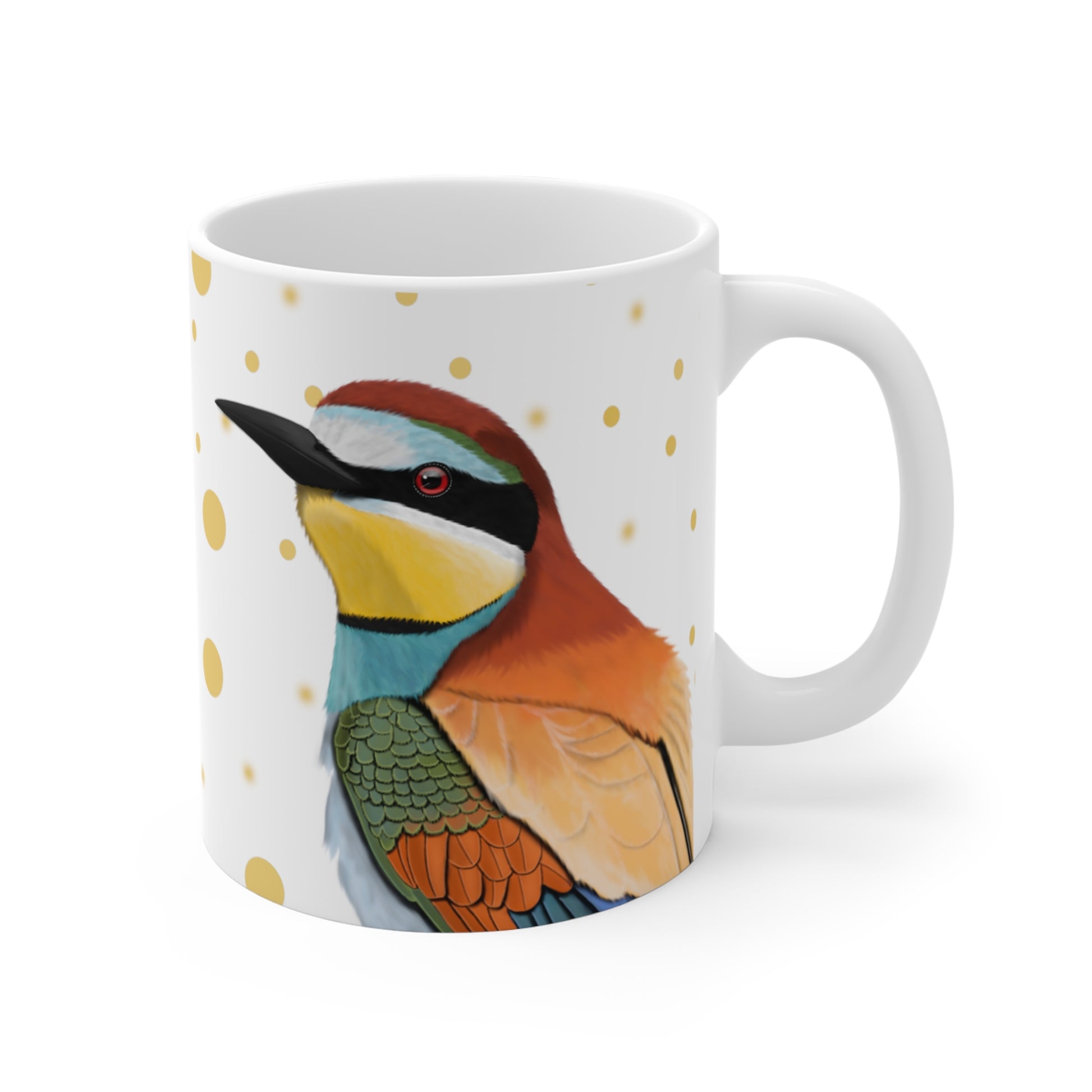 Bee-Eater Bird Ceramic Mug White Golden Dots 11oz