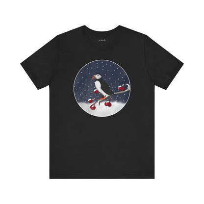 Puffin on a Winter Branch Birdwatcher Christmas Bird T-Shirt