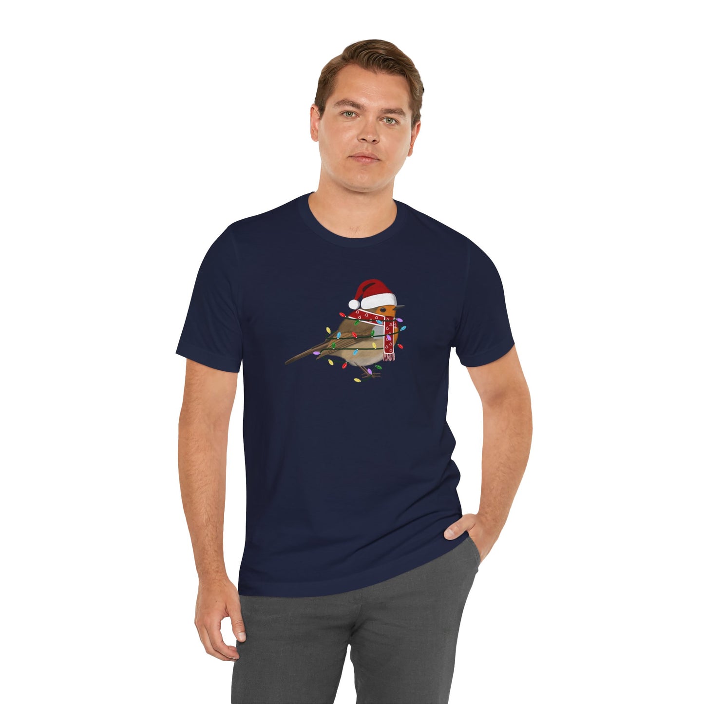 European Robin with Fairy Lights Christmas Bird T-Shirt