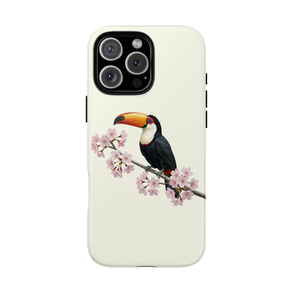 Tukan Handyhülle in Cremeweiß | Florales Kirschblüten Vogel-Motiv für iPhone & Google Pixel
