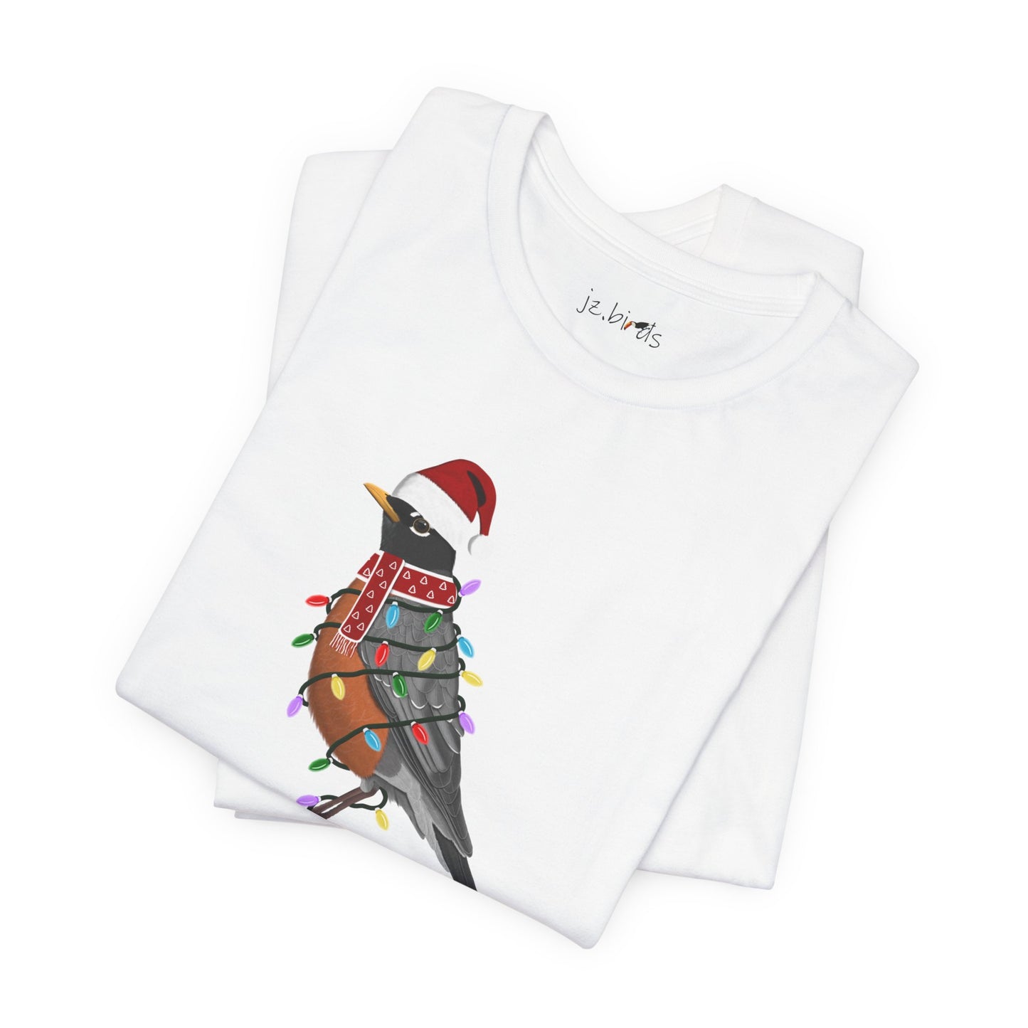 Robin with Fairy Lights Christmas Bird T-Shirt