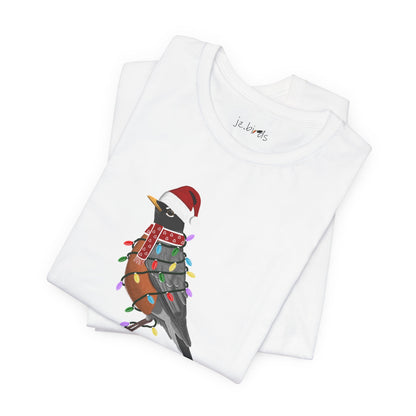 Robin with Fairy Lights Christmas Bird T-Shirt