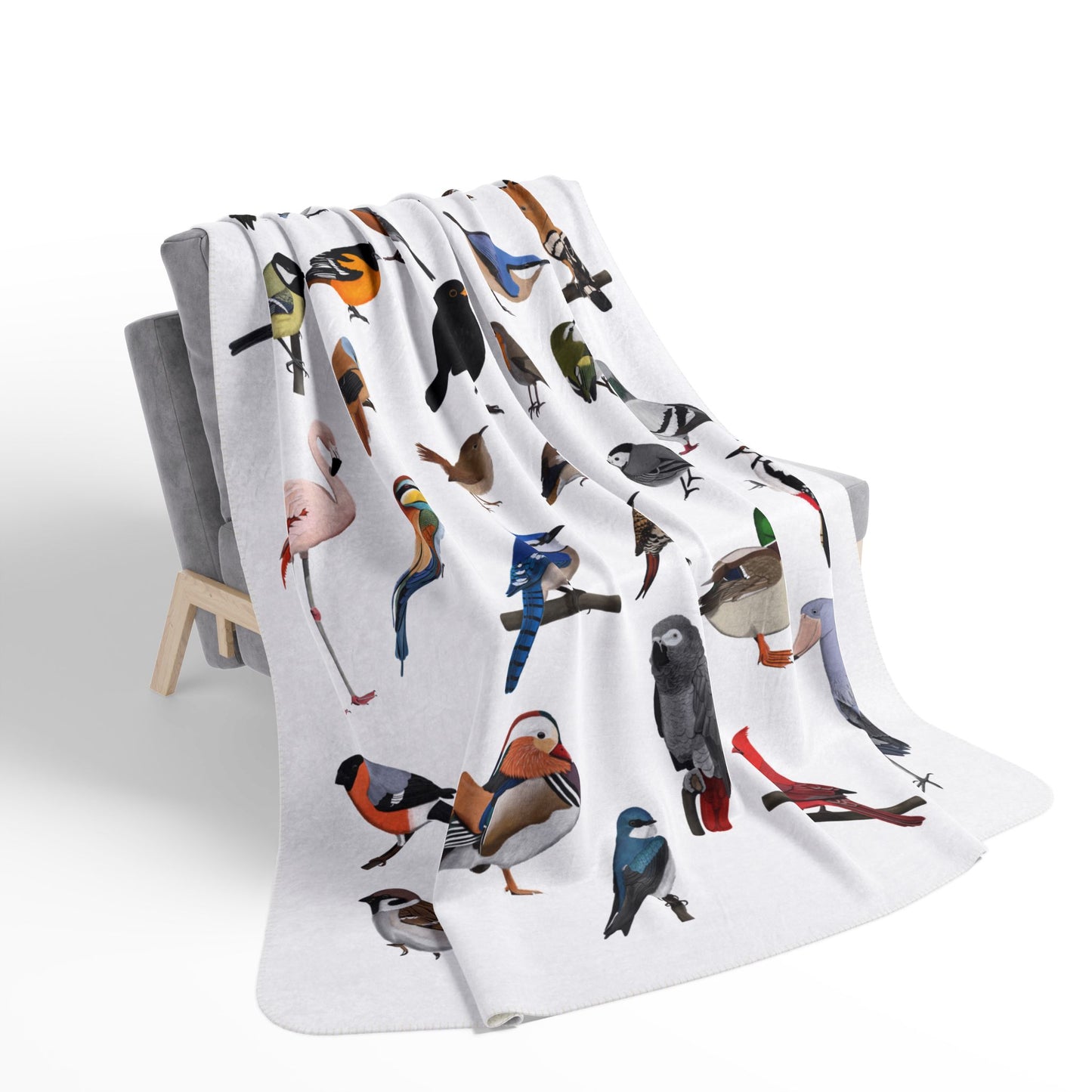 Bird Art Fleece Sherpa Blanket (60"x80") - Thick, Ultra-Soft & Cozy Throw for Bird Lovers