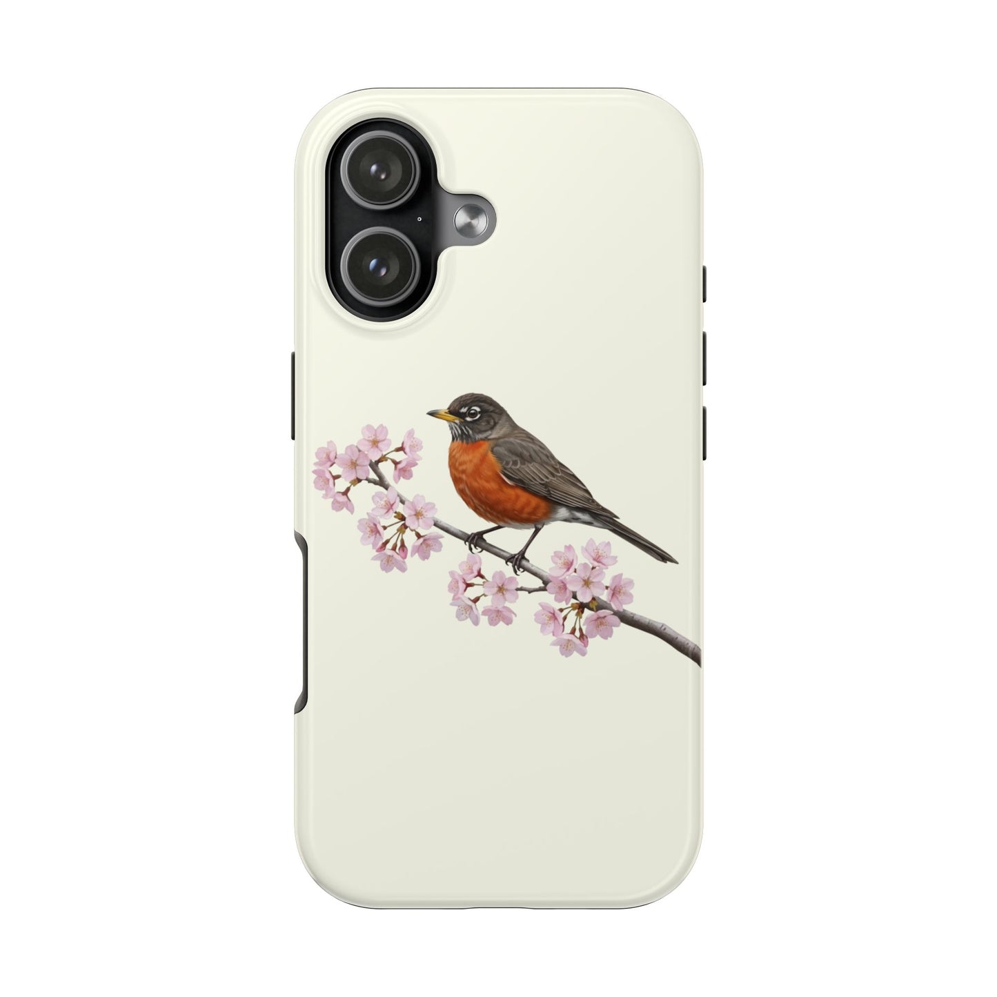 American Robin & Cherry Blossom Tough iPhone Case Creamy White