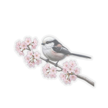Long Tailed Titmouse Cherry Blossom Sticker | Glossy Floral Bird Decal Spring Laptop Stickers – blossoms