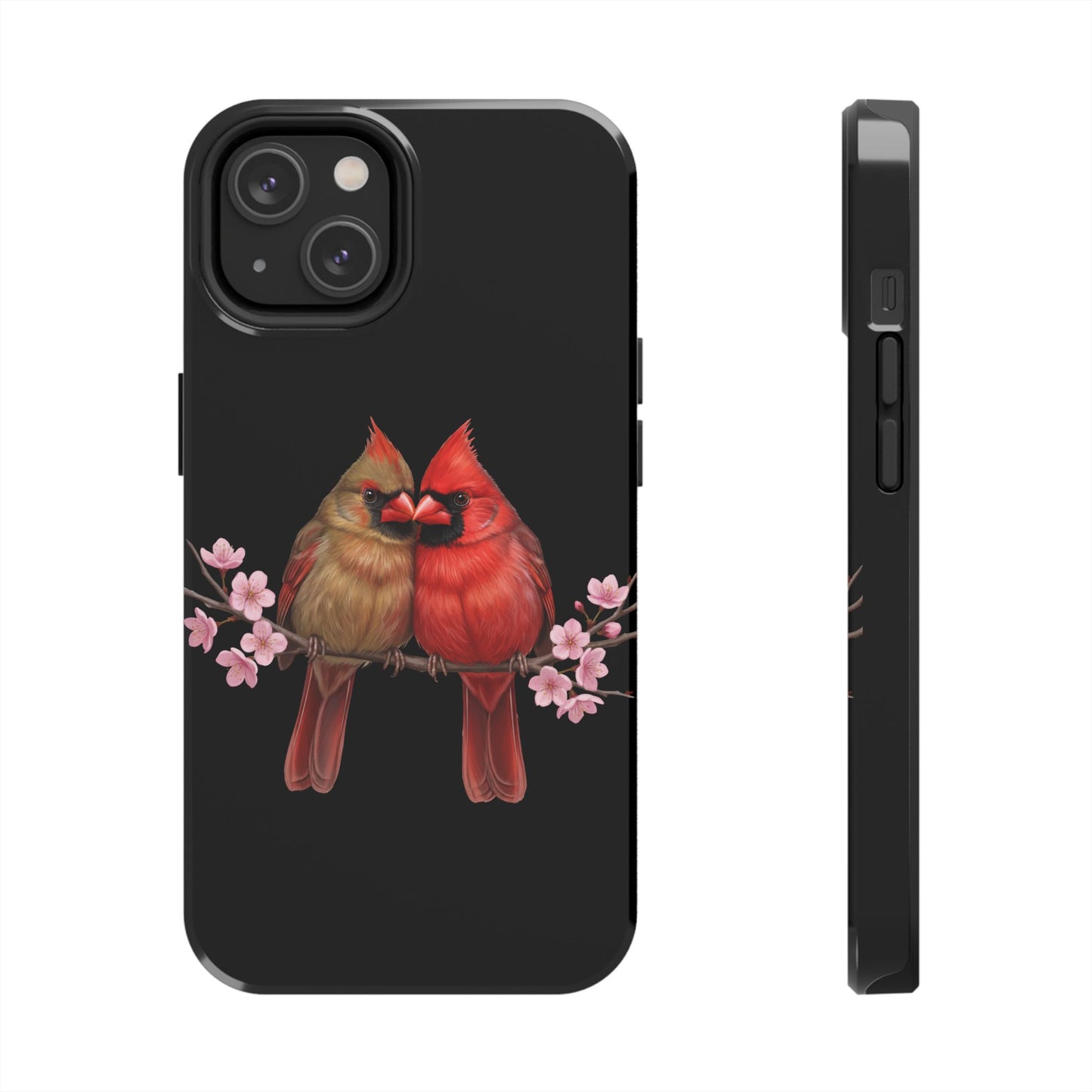 Northern Cardinal with Cherry Blossoms iPhone Case – Premium Tough Phone Cover Black