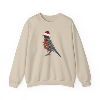 Robin with Fairy Lights Santa Claus Christmas Bird Sweatshirt