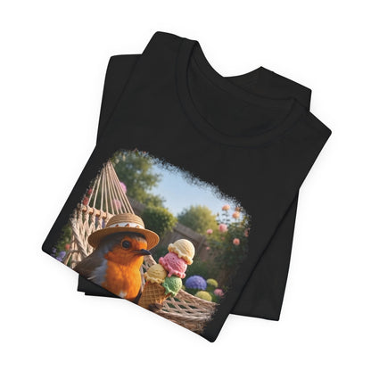Robin Rosi Ice Cream in the Garden Premium T-Shirt for Bird Lovers
