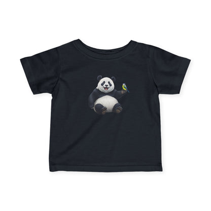Fröhlicher Panda mit Blaumeise Vogel Tiermotiv T-Shirt für Babys und Kleinkinder