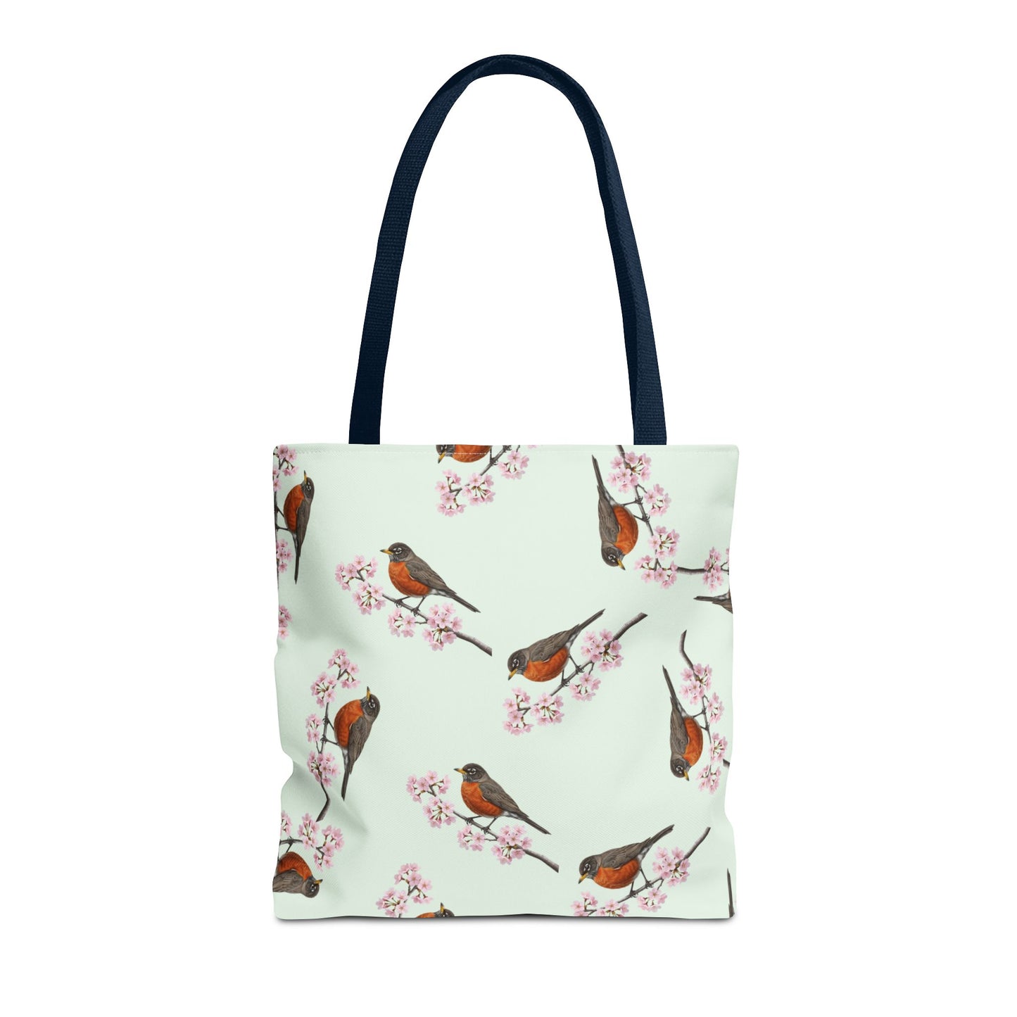 American Robin & Cherry Blossom Tote Bag Sage Green | Birding Birdwatcher Accessory – Accessories, Bags