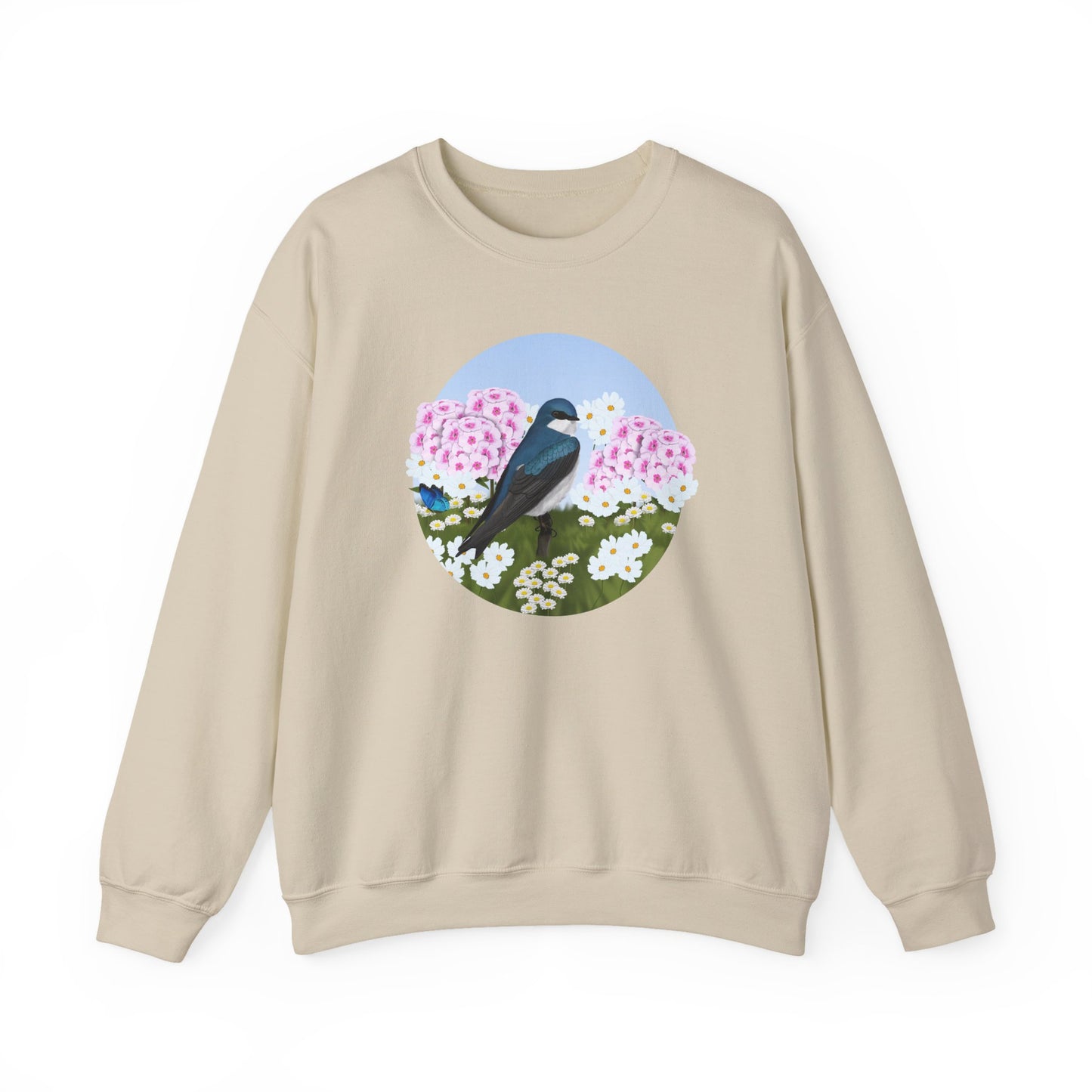 Tree Swallow with Summer Flowers Sweatshirt Birding & Bird Watching Bird Lovers