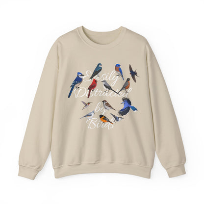 Easily Distracted by Birds Blue Jay Cardinal Hummingbird Birdlover Sweatshirt